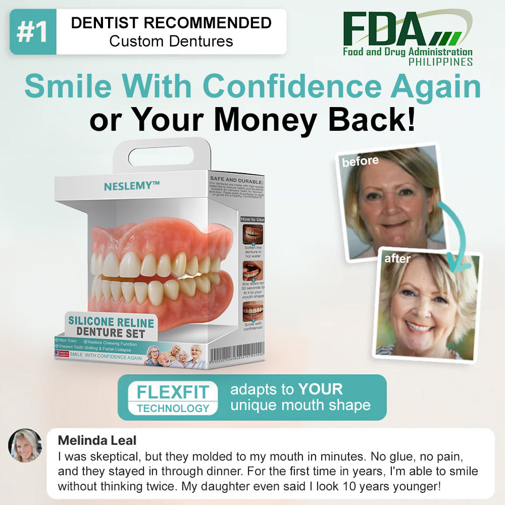 🦷NESLEMY™🦷 𝗔𝗱𝘃𝗮𝗻𝗰𝗲𝗱 𝗖𝘂𝘀𝘁𝗼𝗺𝗶𝘇𝗲𝗱 𝗙𝘂𝗹𝗹 𝗗𝗲𝗻𝘁𝘂𝗿𝗲 𝗦𝗲𝘁(✅Clinically backed comfort-fit dentures — Trusted by 8,000+ USA users for all-day comfort.)